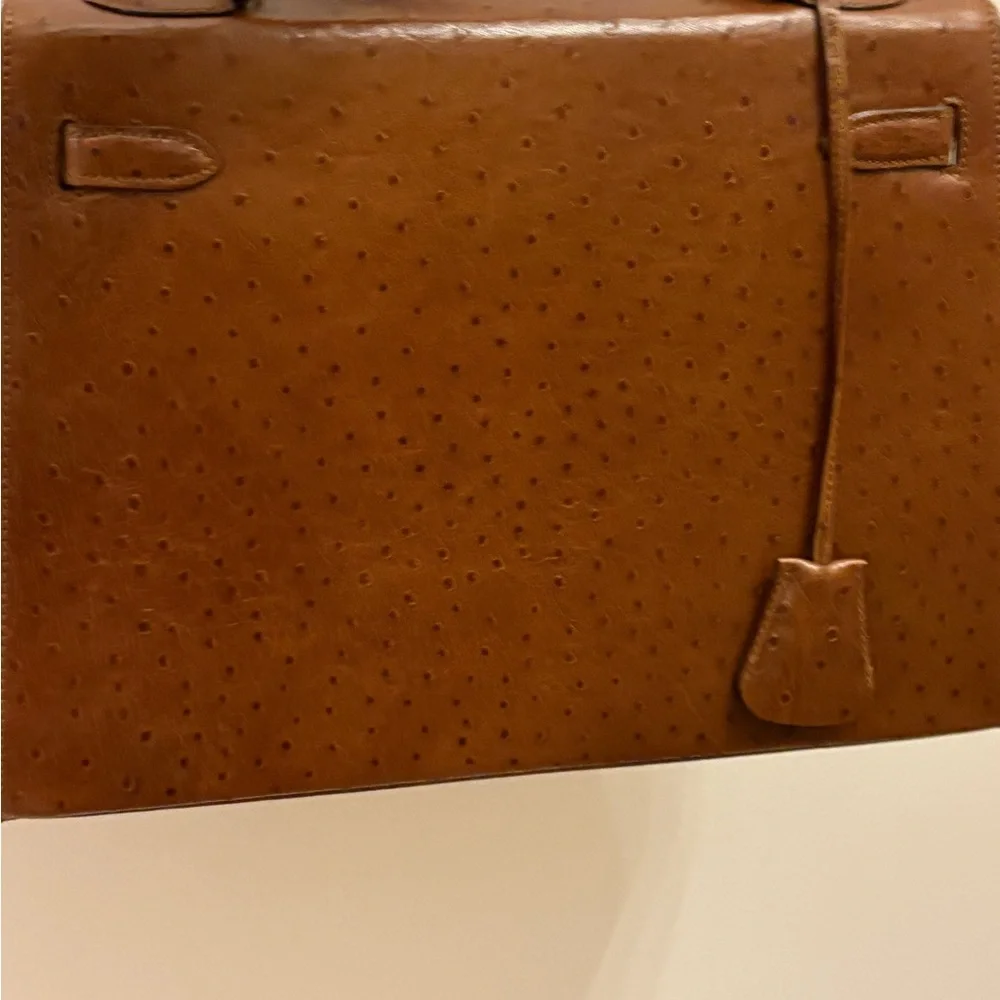 Classic Brown Top-Handle Ostrich-Texture Women's Bag